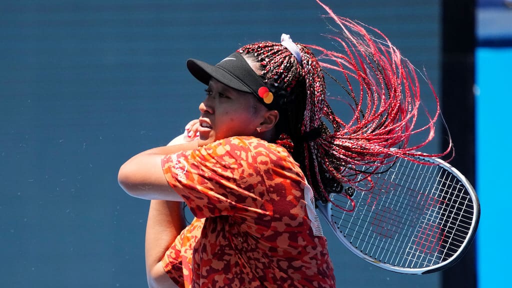 Naomi Osaka practicing a forehand hit ahead of the 2020 Summer Olympics in Tokyo.